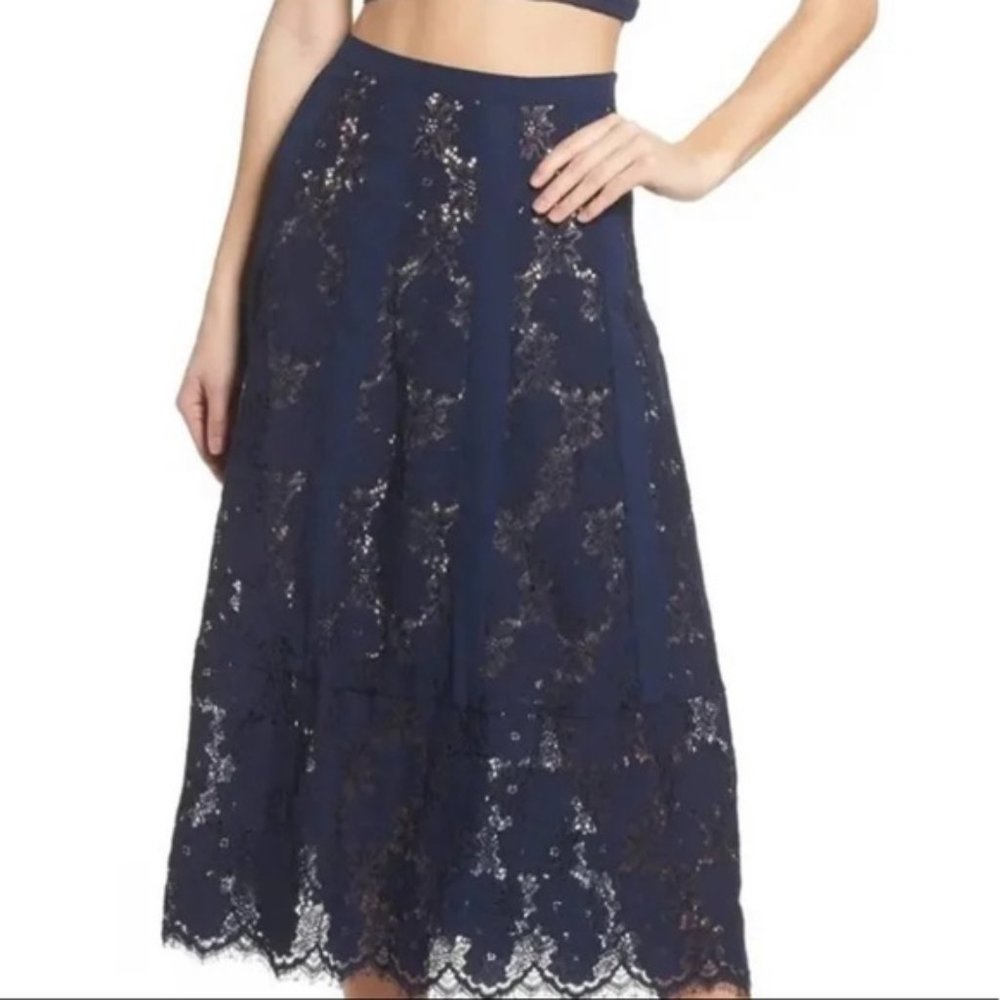 NWT Foxiedox Atiqah Midi Skirt Navy Blue Lace - Sz M